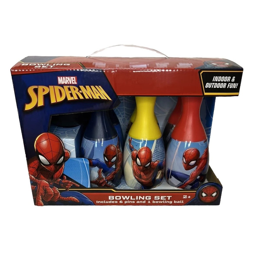 NEW MARVEL SPIDERMAN‎ BOWLING SET 6 PINS & BALL KIDS OUTDOOR, INDOOR PLAYSET TOY